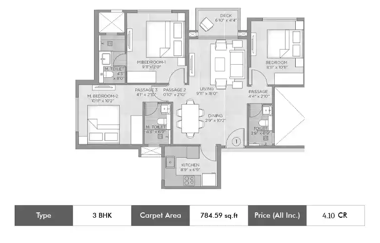 3 BHK-784.59 SqFt